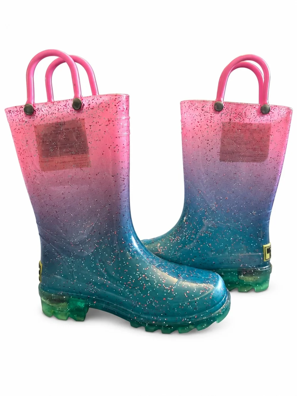 Western Chief Girls Glitter Ombre Rain Boots Pink Blue Size 7/8